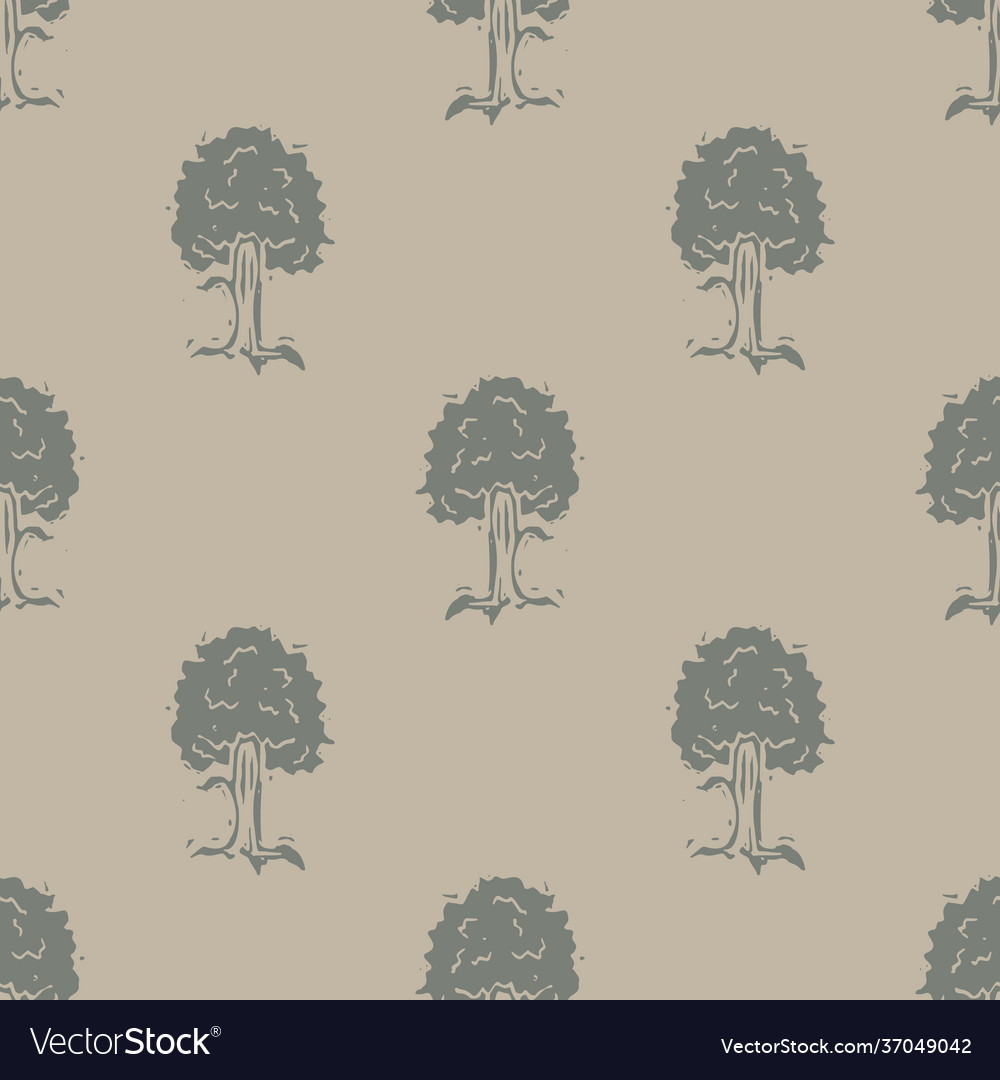 Handmade carved block forest tree print seamless vector image Handmade carved block forest tree print seamless