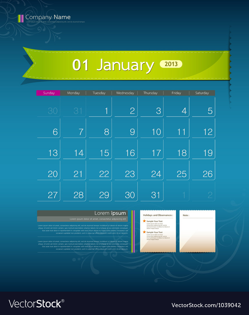 January 2013 calendar