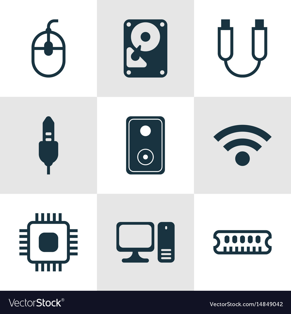 Set of 9 computer hardware icons includes aux