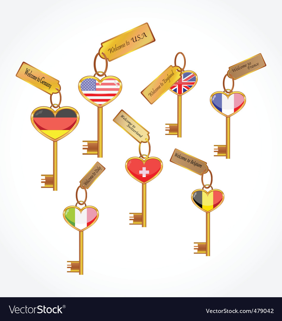 Set of keys with flags Royalty Free Vector Image