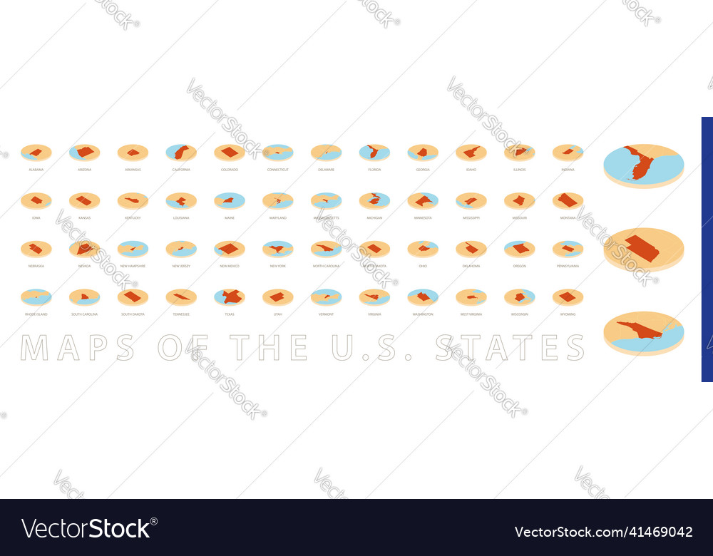 Set of orange round map in isometric style maps
