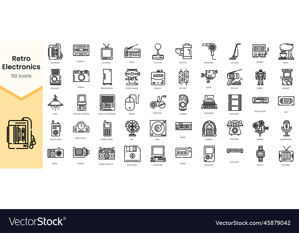 Set of retro-electronics icons simple outline vector image Set of retro-electronics icons simple outline