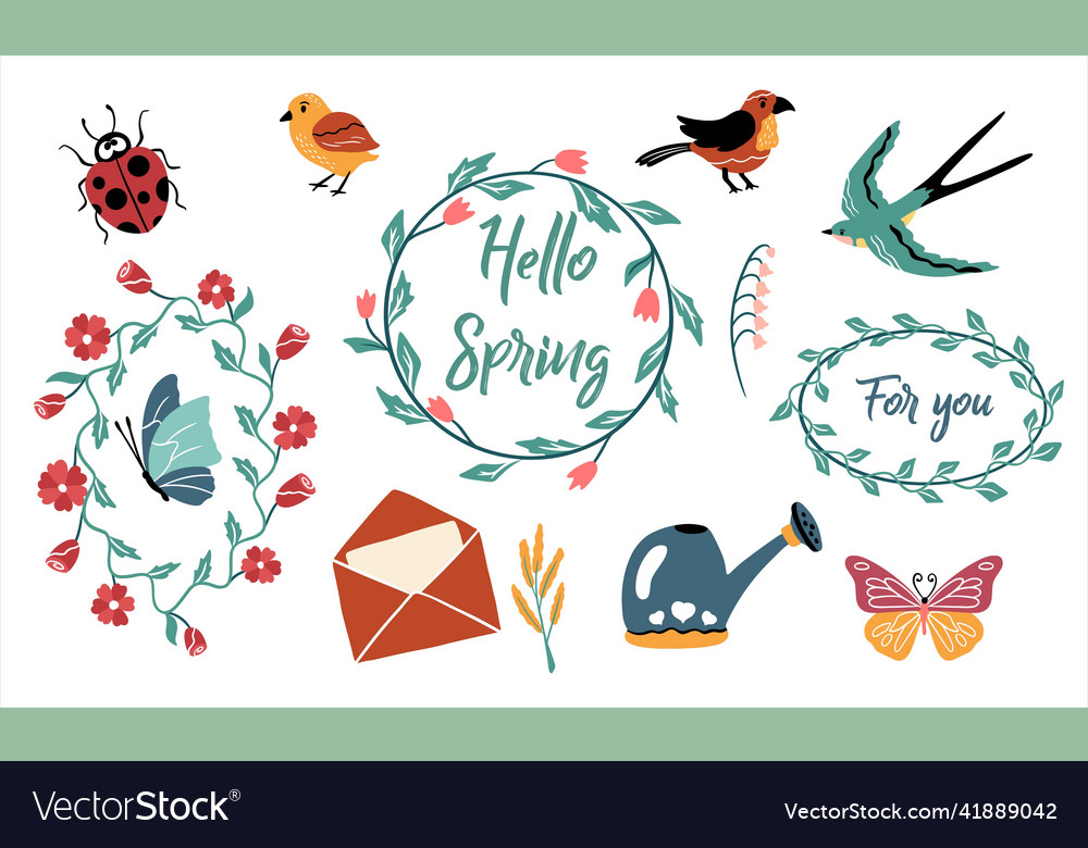 Spring set in soft colors elements for design