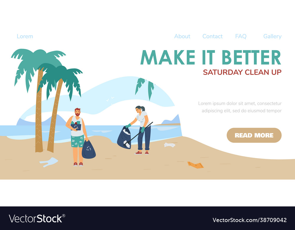 Web banner with young people clean up trash