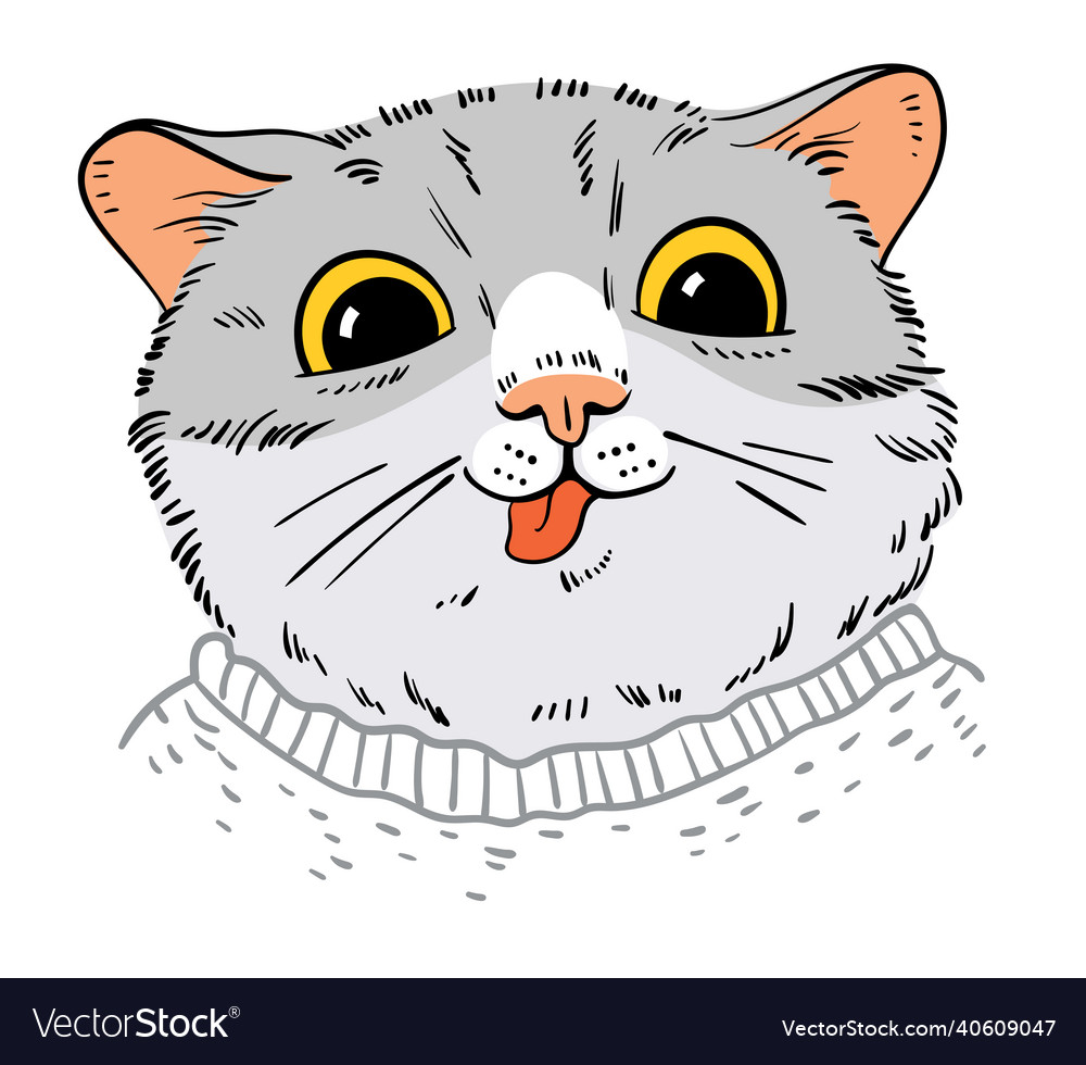 Cat portrait drawing funny vector image Cat portrait drawing funny