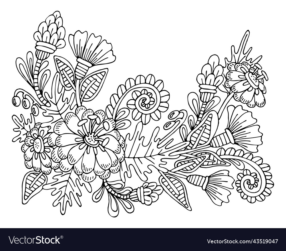 Coloring page bouquet of flowers thin line art Vector Image