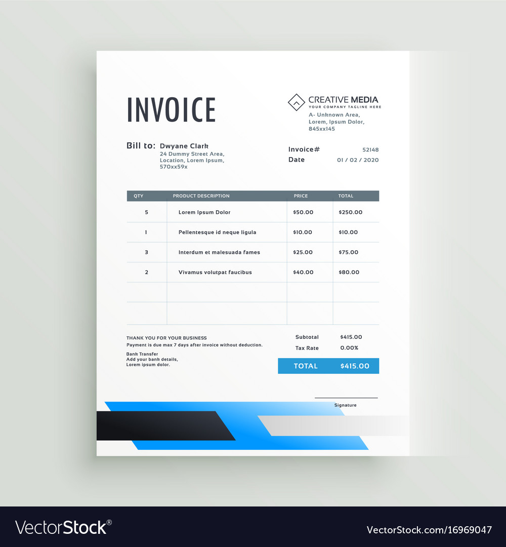 Creative geometric invoice form template design Vector Image