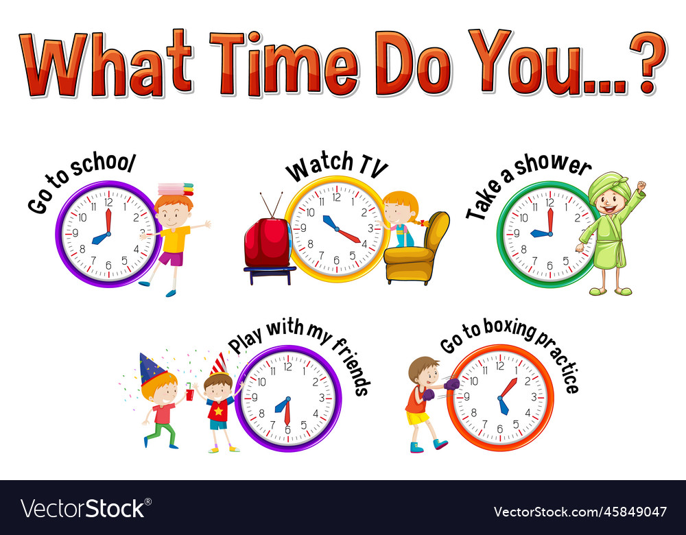 Daily routine with time and cartoon characters
