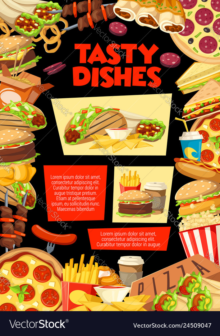 Fast food burgers sandwiches snacks and desserts Vector Image