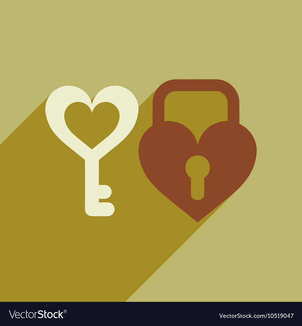 Flat web icon with long shadow key lock heart