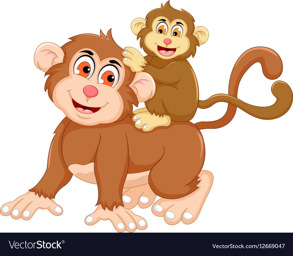 Funny monkey cartoon with her baby Royalty Free Vector Image