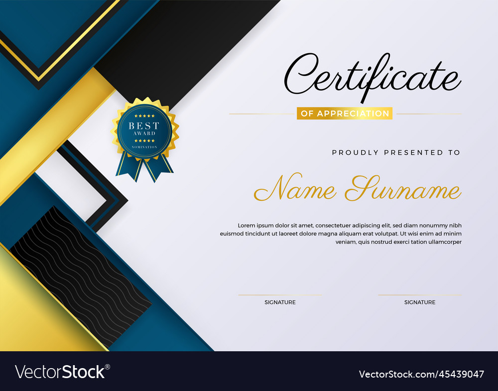 Modern elegant blue and gold diploma certificate Vector Image