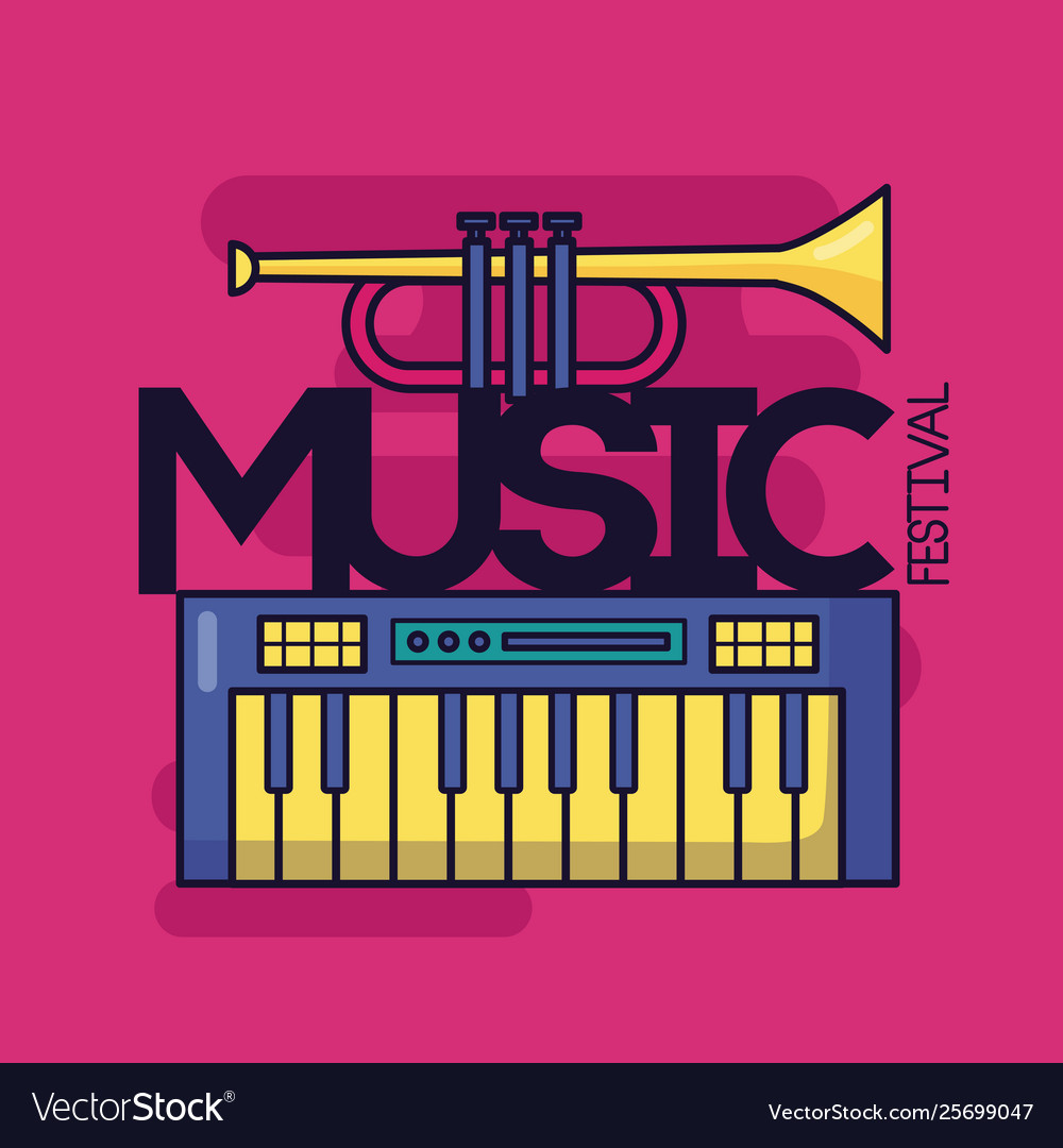 Synthesizer and trumpet music festival background Vector Image