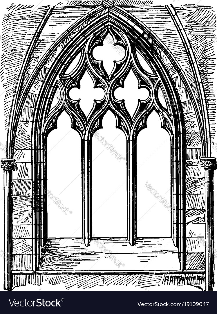 Tracery pointed lancet shape vintage engraving Vector Image