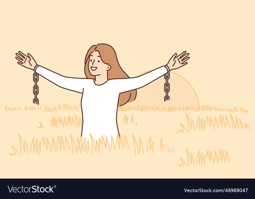 Woman feels freedom standing in field among tall