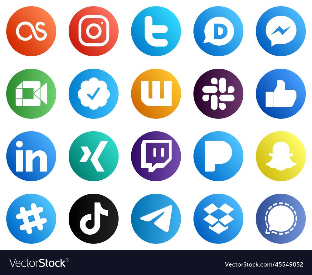 20 professional social media icons Royalty Free Vector Image