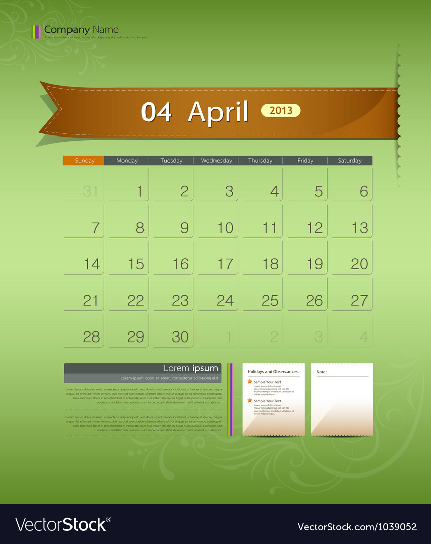 April 2013 calendar