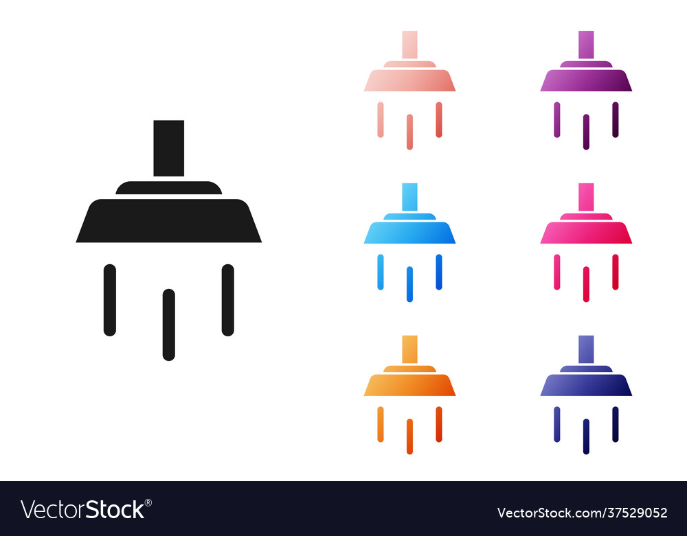 Black Shower Head With Water Drops Flowing Icon Vector Image