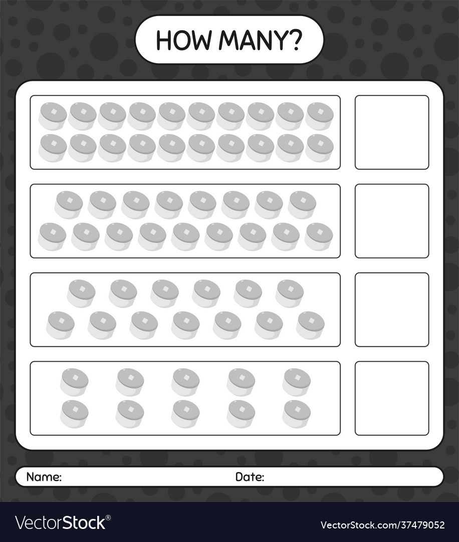 How many counting game with cap worksheet vector image How many counting game with cap worksheet