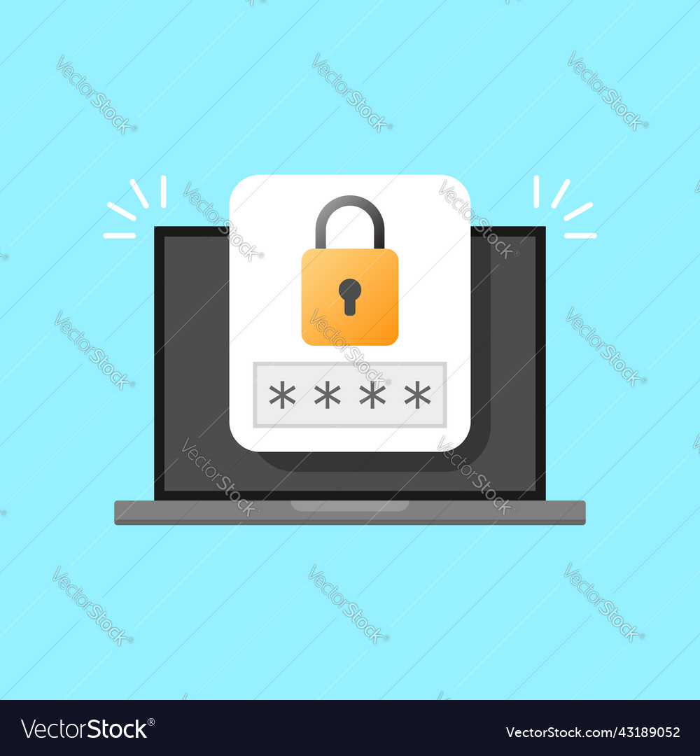Laptop with password notification icon in flat vector image Laptop with password notification icon in flat
