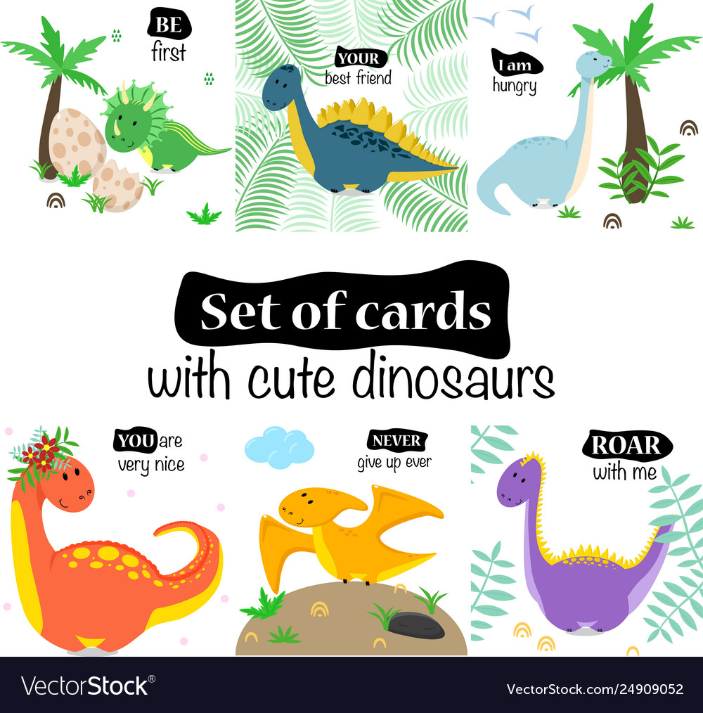 Set cards with cute dinosaurs