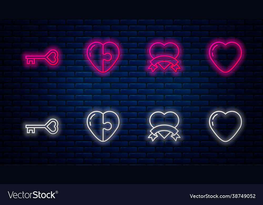 Set line heart key in shape and glowing Vector Image Set line heart key in shape and glowing