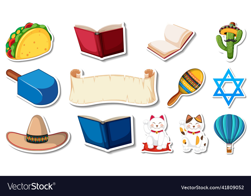 Set of different traditional objects