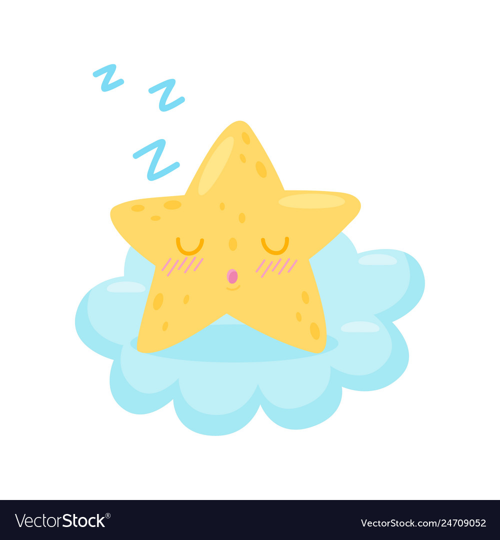 Star sleeping on cloud white background