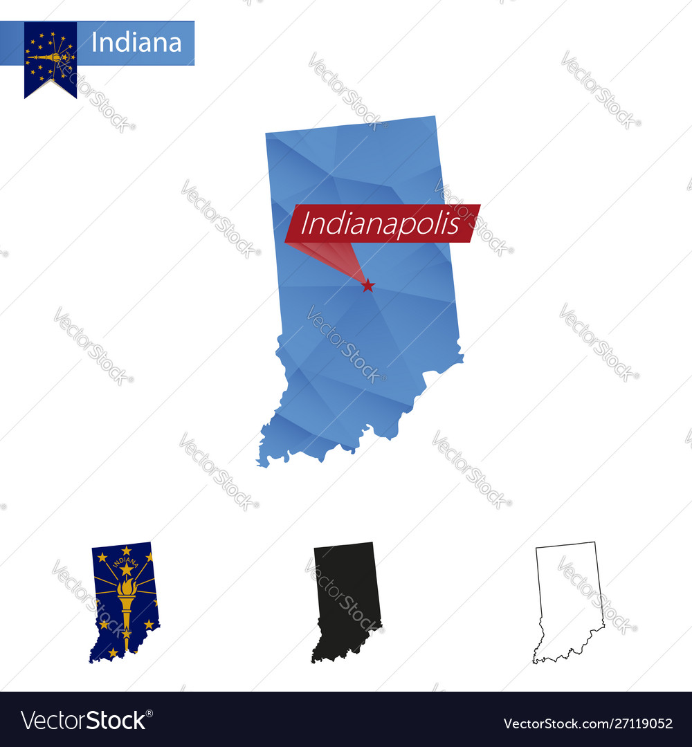 State indiana blue low poly map with capital Vector Image