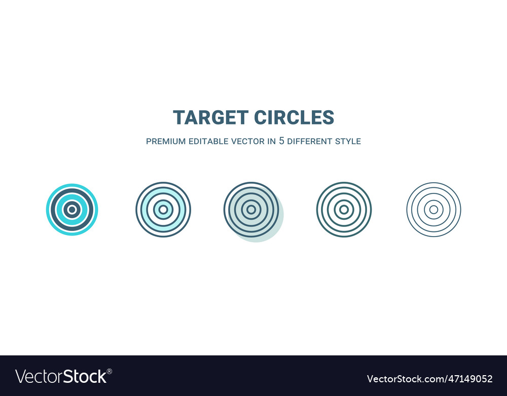 Target circles icon in 5 different style outline vector image Target circles icon in 5 different style outline