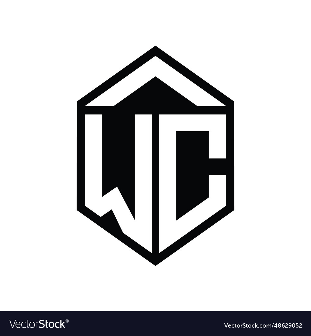 Wc letter logo monogram simple hexagon shield