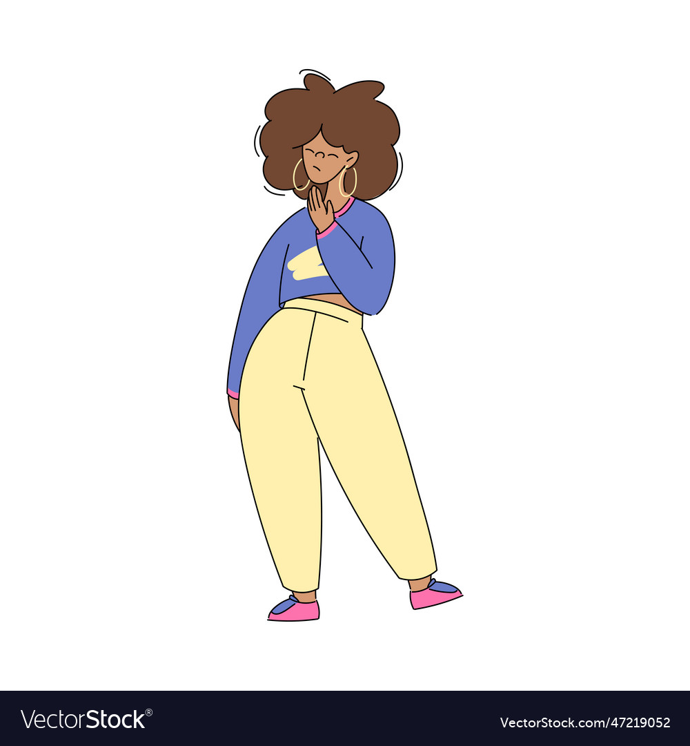 Young african american woman character standing vector image Young african american woman character standing
