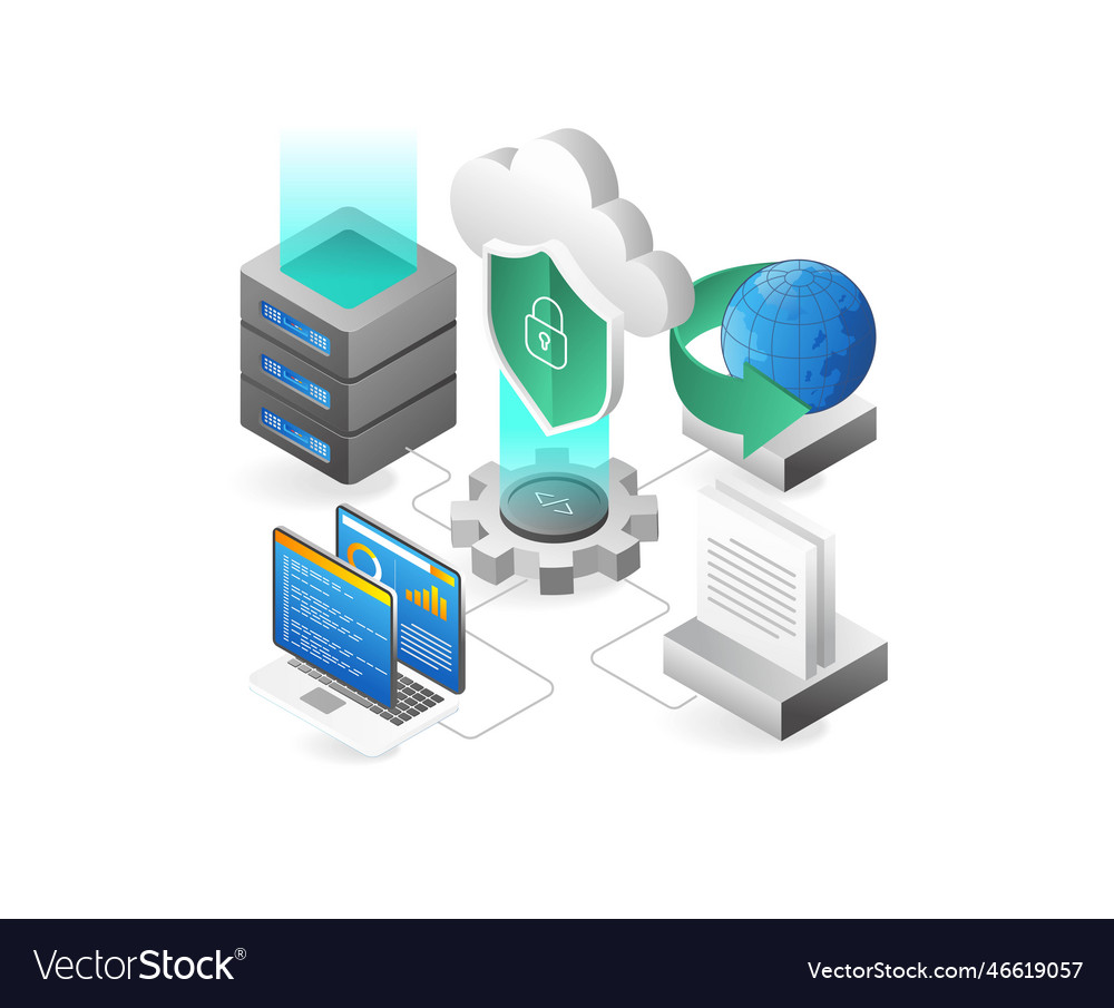 Cloud computing isometric concept server network vector image Cloud computing isometric concept server network