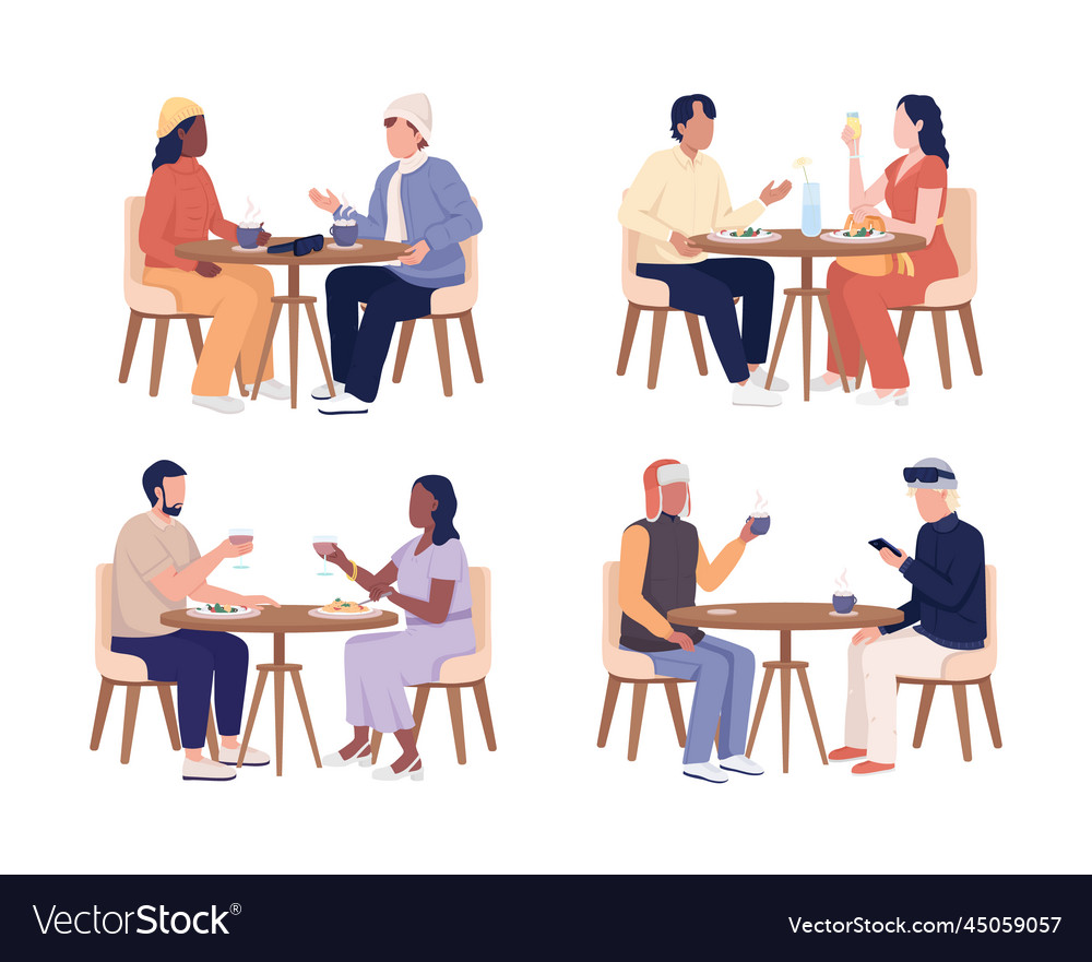 Couples sitting at tables semi flat color Vector Image