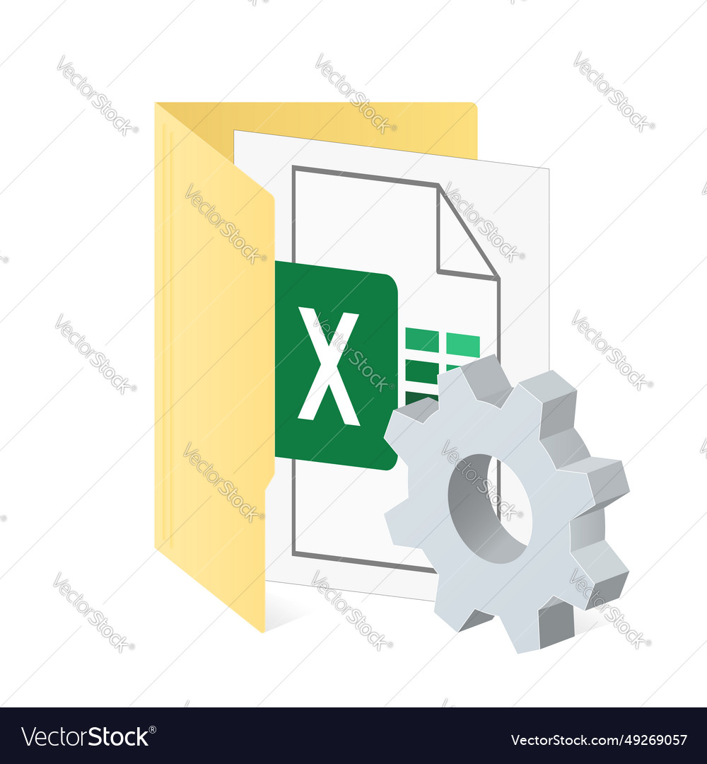 File computer folder with xls gear icon vector image File computer folder with xls gear icon