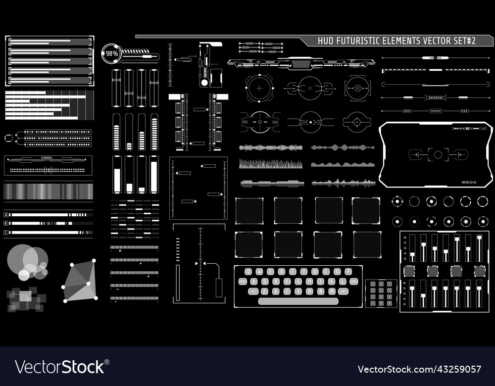 Hud ui gui futuristic gadget elements set vector image Hud ui gui futuristic gadget elements set