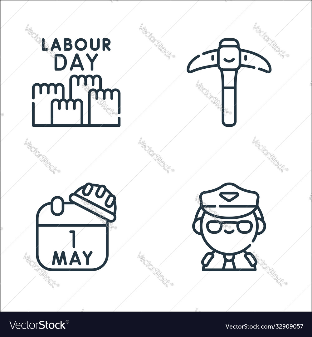 Labour day line icons linear set quality vector image Labour day line icons linear set quality