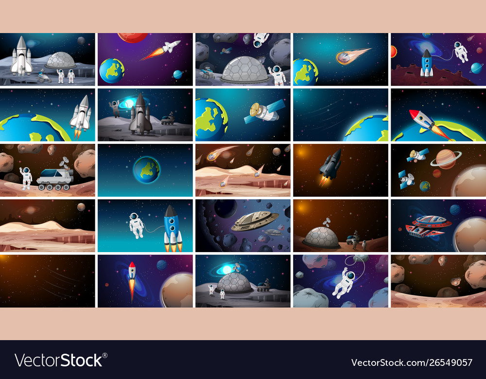 Large set different space scenes Royalty Free Vector Image