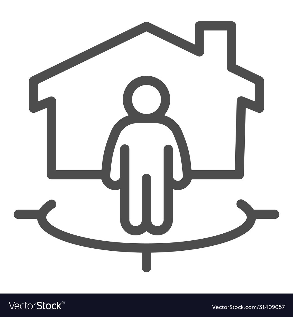 Man with building and connection area line icon