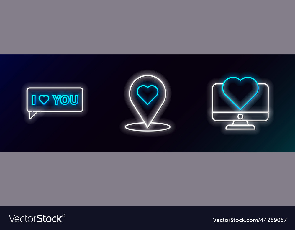 Set line computer monitor with heart speech vector image Set line computer monitor with heart speech