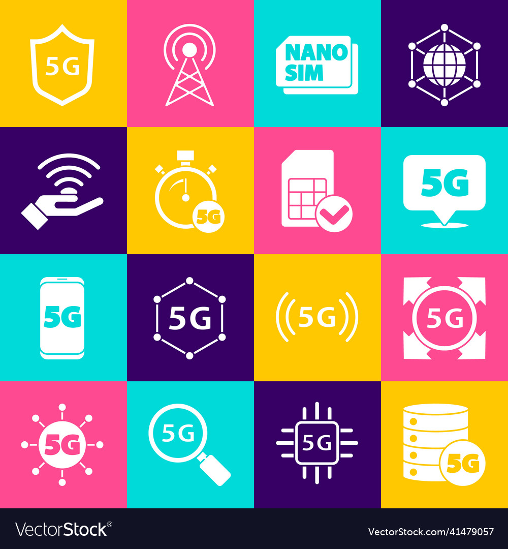 Set server 5g network location nano sim card vector image Set server 5g network location nano sim card