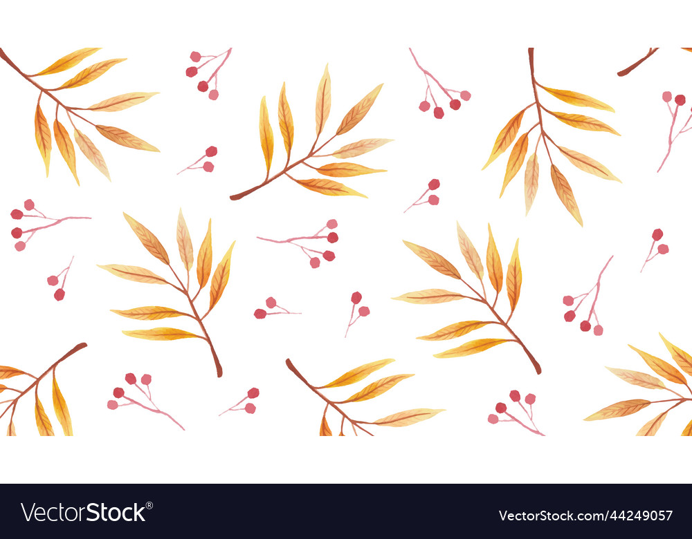 Watercolor background with ash and viburnum leaves