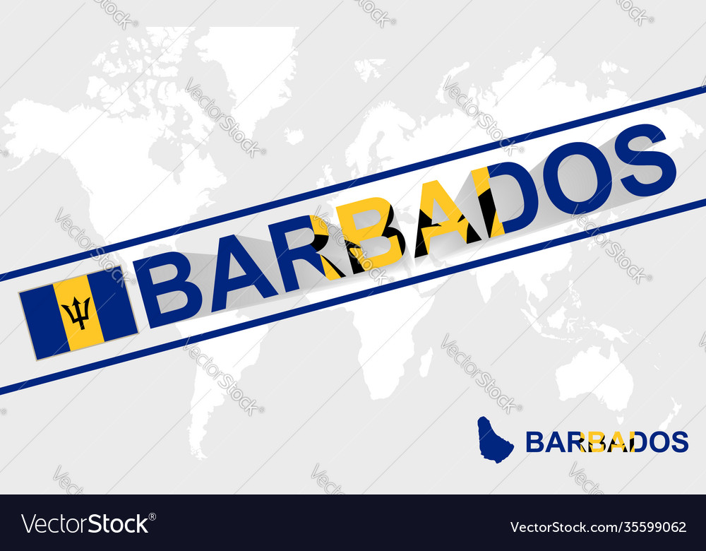 Barbados map flag and text