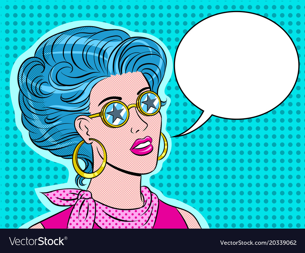 Beauty young woman in star glasses pop art