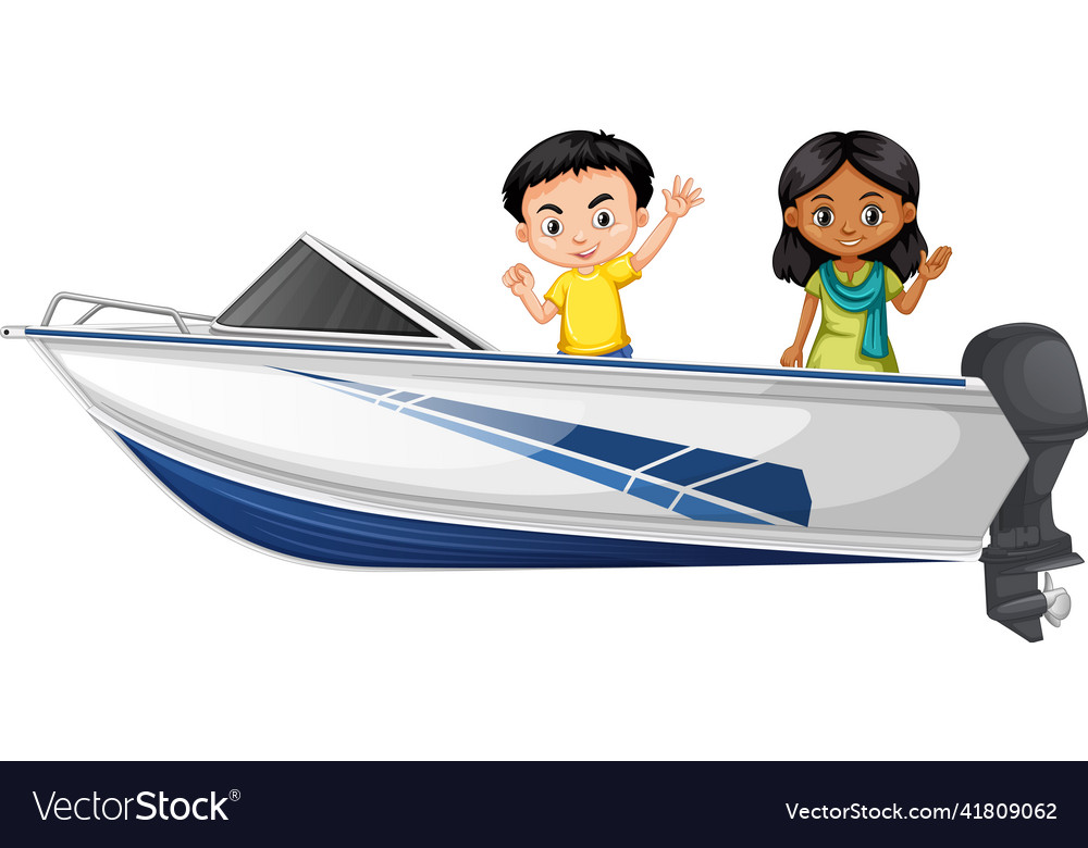 Boy and girl standing on a speeding boat