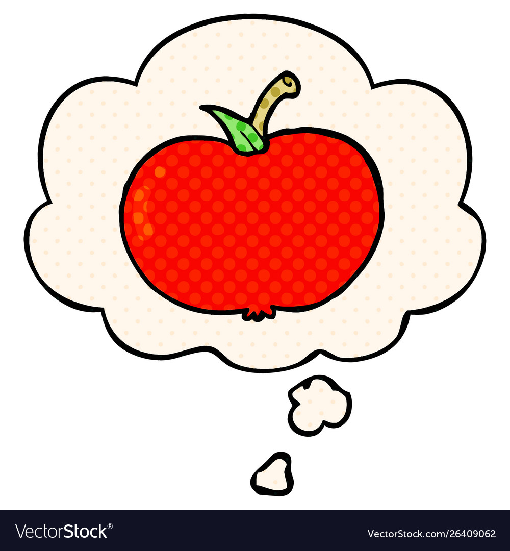 Cartoon apple and thought bubble in comic book