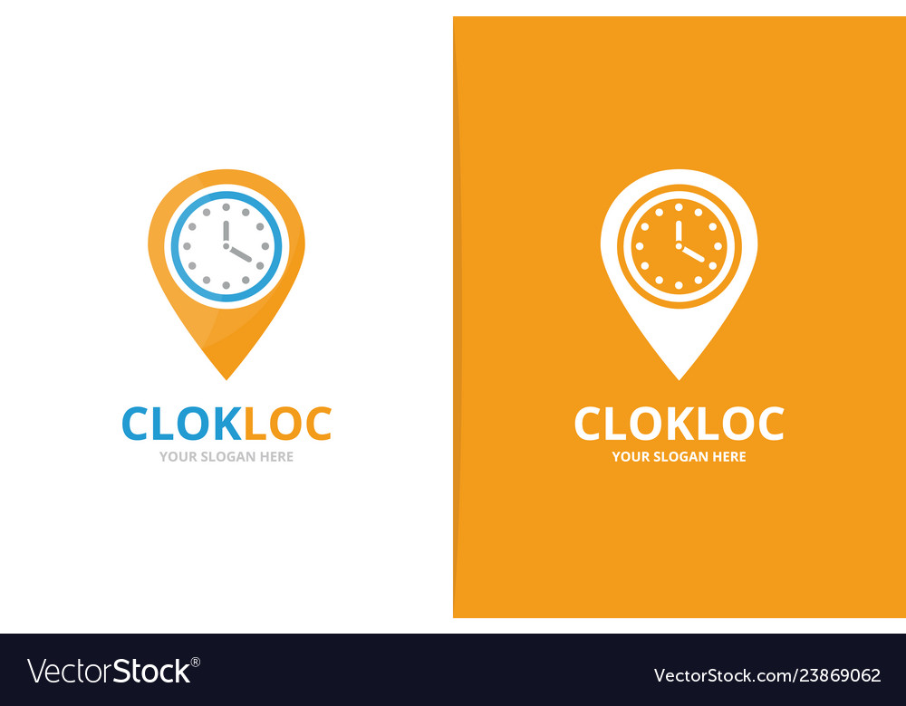 Clock and map pointer logo combination
