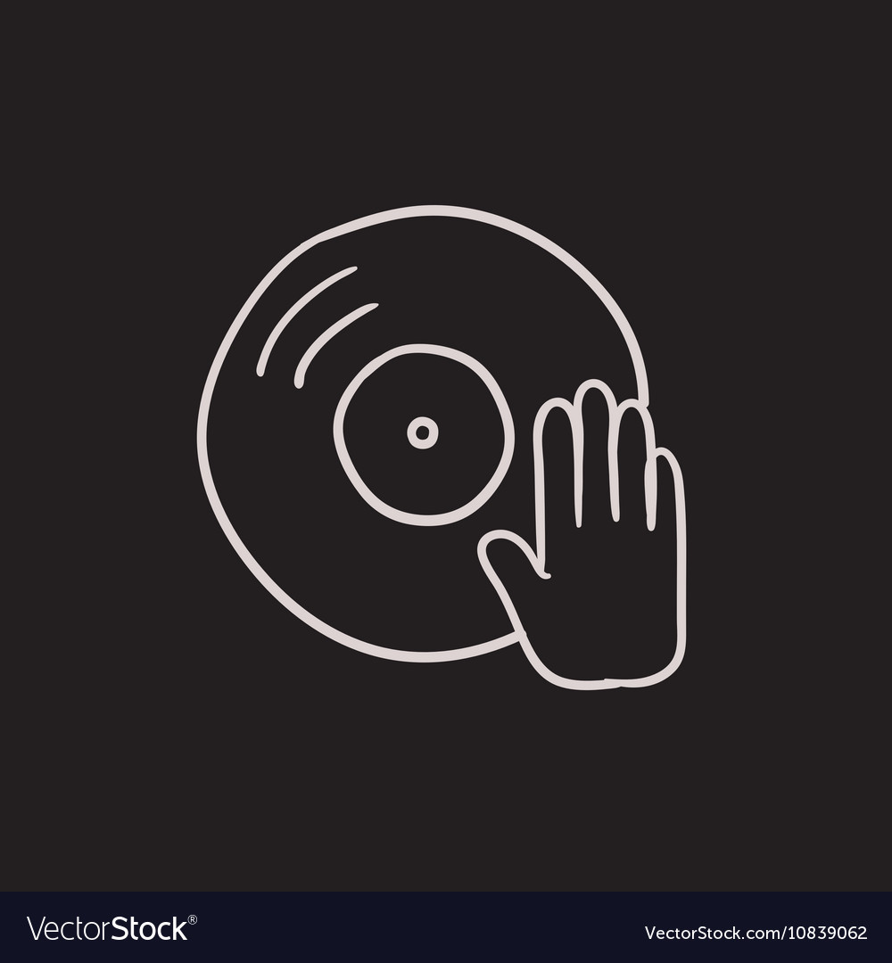 Disc with dj hand sketch icon