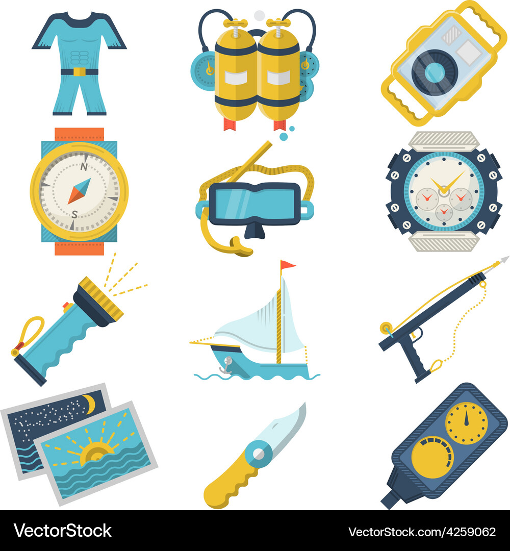 Diving sport flat color icons Royalty Free Vector Image