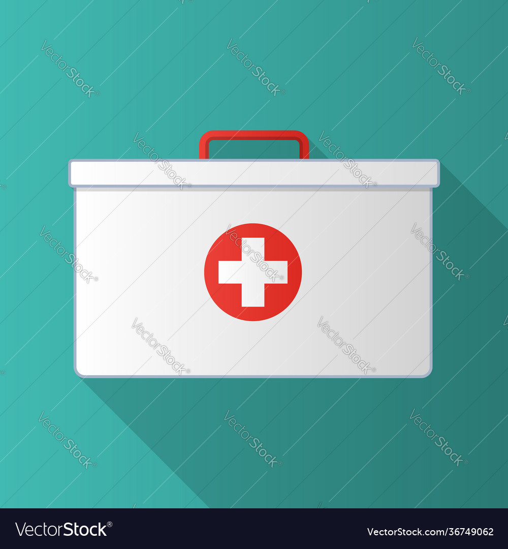 First aid kit white box isolated on blue-green